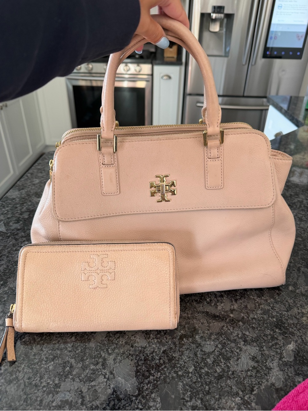 Tory Burch Blush Pink Pebbled Leather Satchel with Wallet